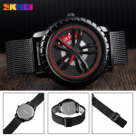 SKMEI Mens Watches Top Brand Luxury Car Wheel Rotating Dial Creative Watches Waterproof Quartz Man Wrist Watch Relogio Masculino(White Dial)